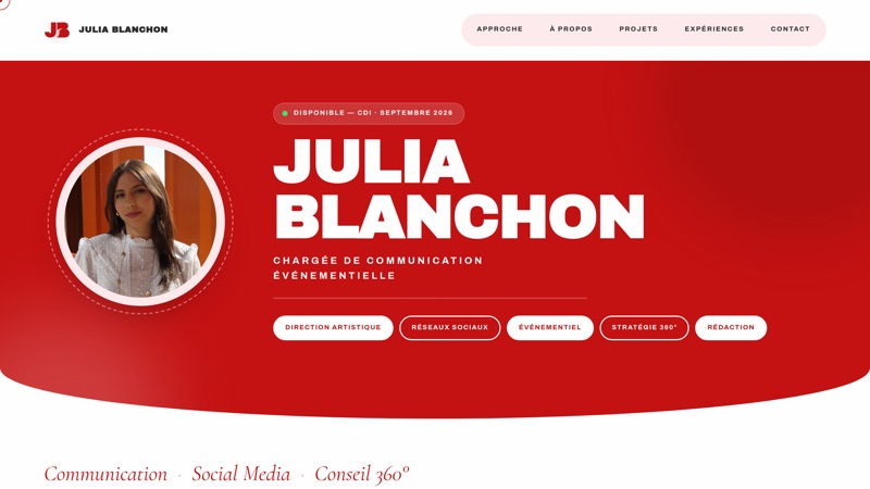 Aperçu du site de Julia Blanchon, freelance communication